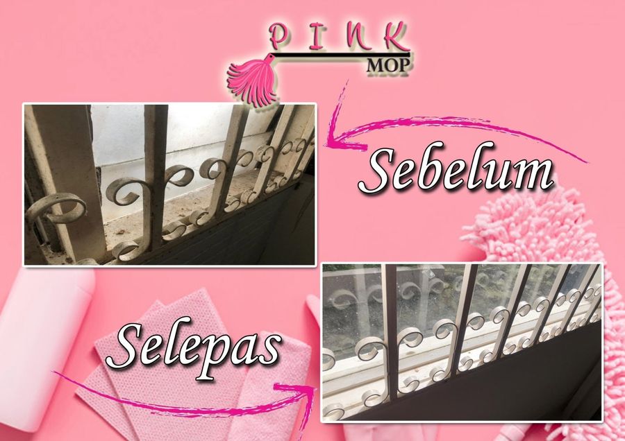 Sebelum & selepas pembersihan grill tingkap