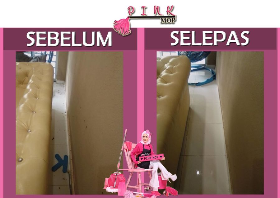 Sebelum & selepas pembersihan sofa dan dinding
